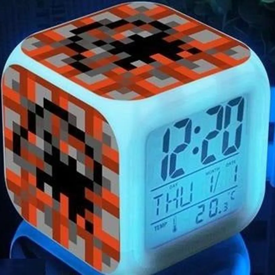 Budík Minecraft s digitálními hodinami s LED displejem