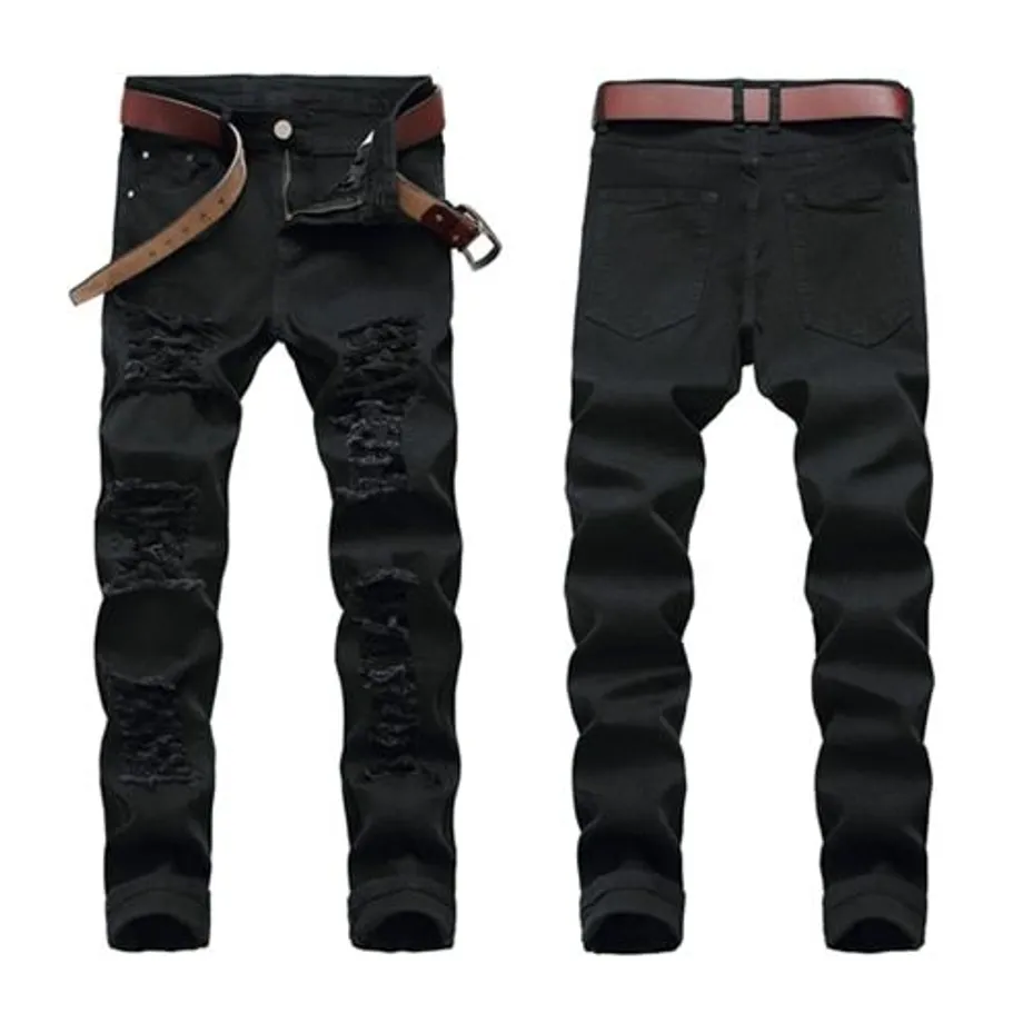 Pánské módní džíny Slim Fit Elastic Ripped Jeans