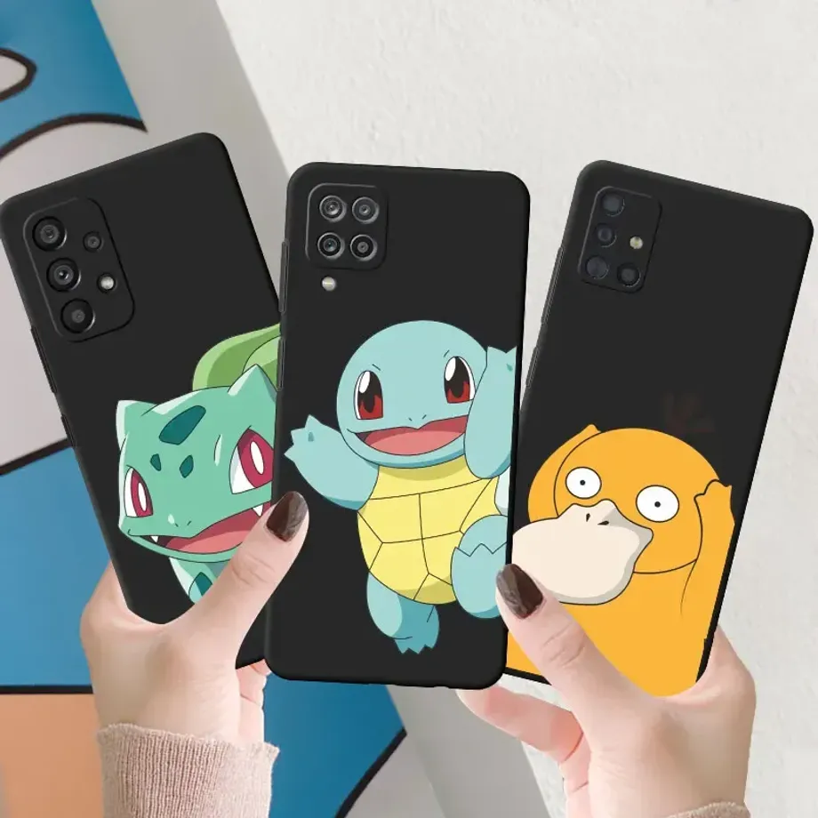 Trendy silikonový černý kryt s motivy oblíbených Pokémon pro telefony Samsung