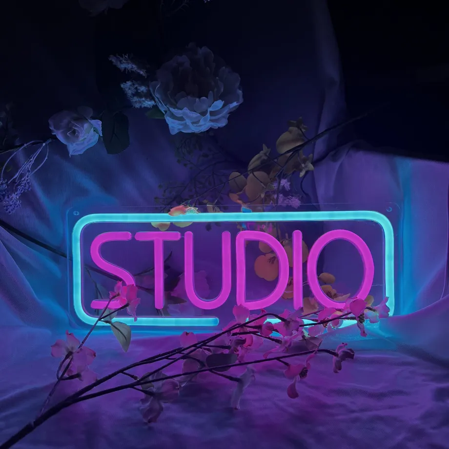 Neonová cedule Studio: LED písmena hudby, osvětlený bar, hudební studio, dekorace na zeď ložnice, párty, klub, garáž, domovní párty