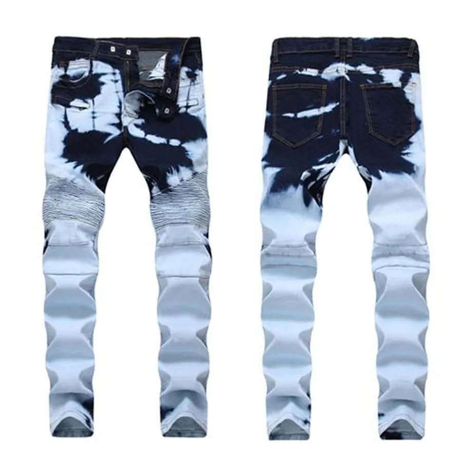 Pánské módní džíny Slim Fit Elastic Ripped Jeans Light blue 1716 30