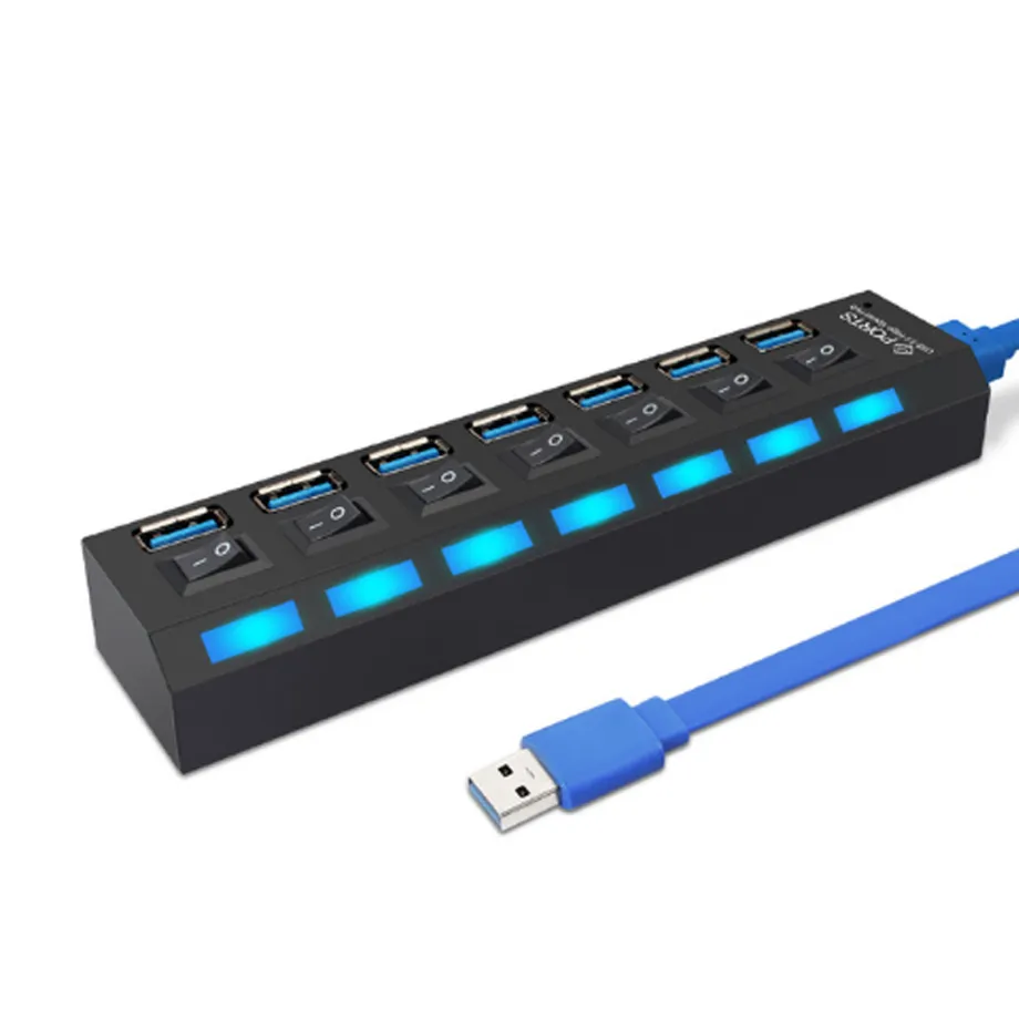 Rozbočovač USB s vypínači a LED signalizací