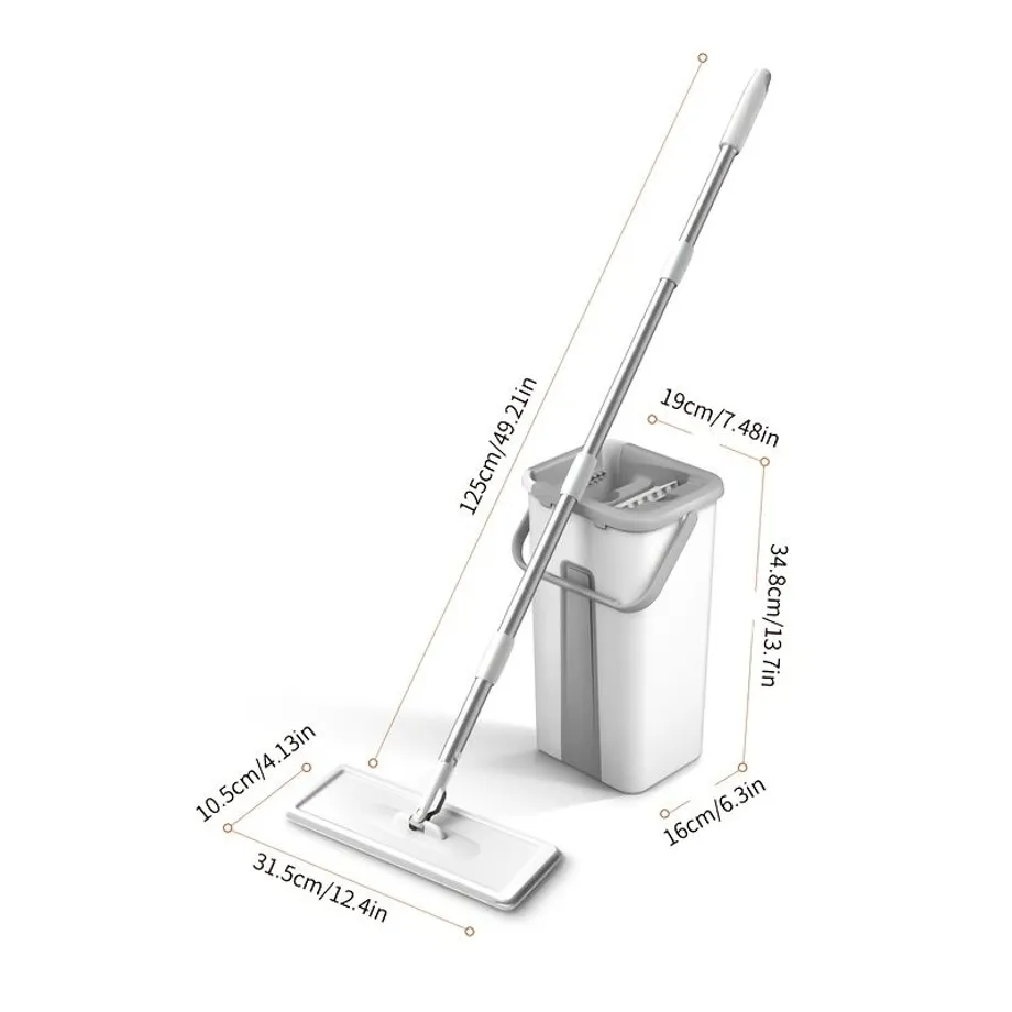 1 sada Mop a kyblík s plochým mycím mopem s 3 náhradními návleky, bezdotykové ždímání, na sucho i mokro