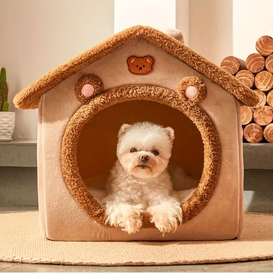 1pc Pet Bed House For Dogs, Removable And Washable Dog Kennel House, Winter Warm Dog Bed Soft And Comfortable Puppy Cave Nest