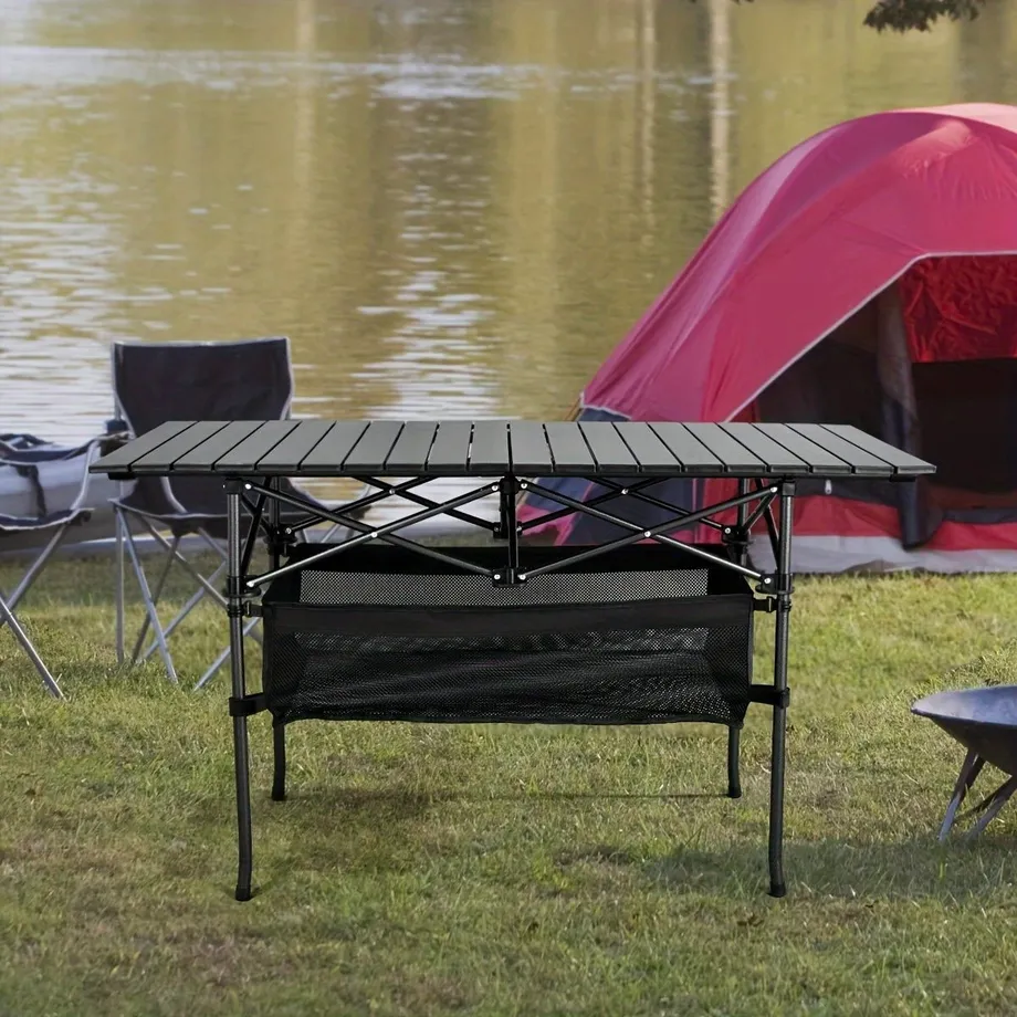 Skládací piknikový stůl s aluminiovou rolovací deskou a taškou - ideální pro kempování, pláž, zahradu, BBQ, párty a pikniky