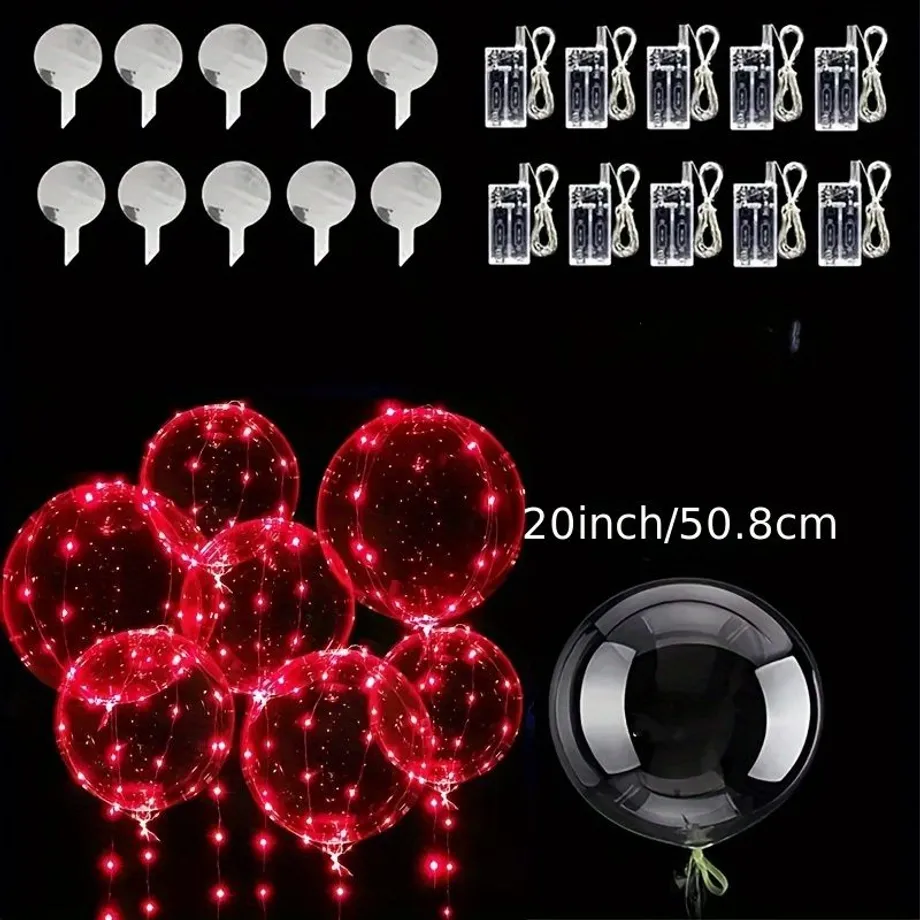 10 Ks Balonů Bobo S LED Svítivými Transparentními Balony Pro Dětský Den, Vánoce, Svatby, Valentinky, Halloween, Párty, Narozeniny, Den Díkůvzdání, Světlé Párty Pro Dekorace Interiérů A Exteriérů, Dekorace Scény Výročí Párty