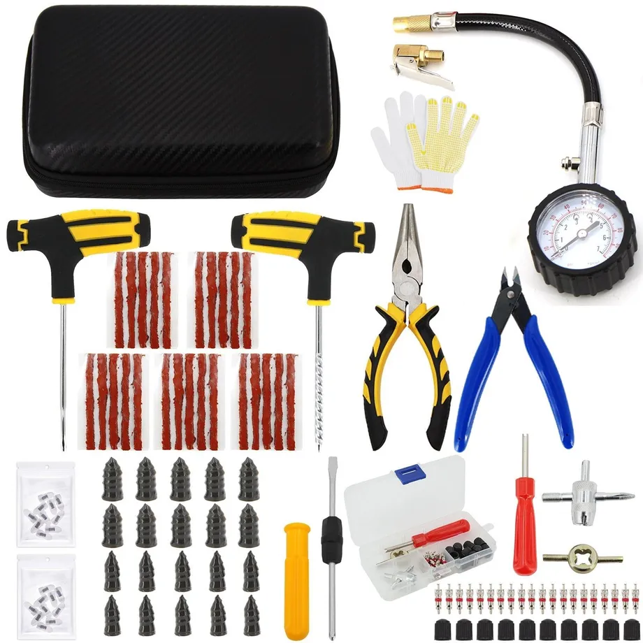 Sada nářadí na opravu pneumatik Auto Bike Puncture Plug Garage Needle Nose Pliers Vacuum Film Nail Screws W/ Storage Case