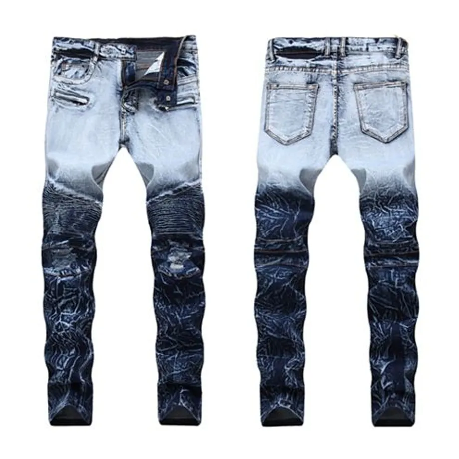 Pánské módní džíny Slim Fit Elastic Ripped Jeans