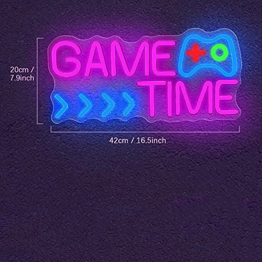 Neonový LED nápis "Game Time" na zeď - Pro herní zónu a párty