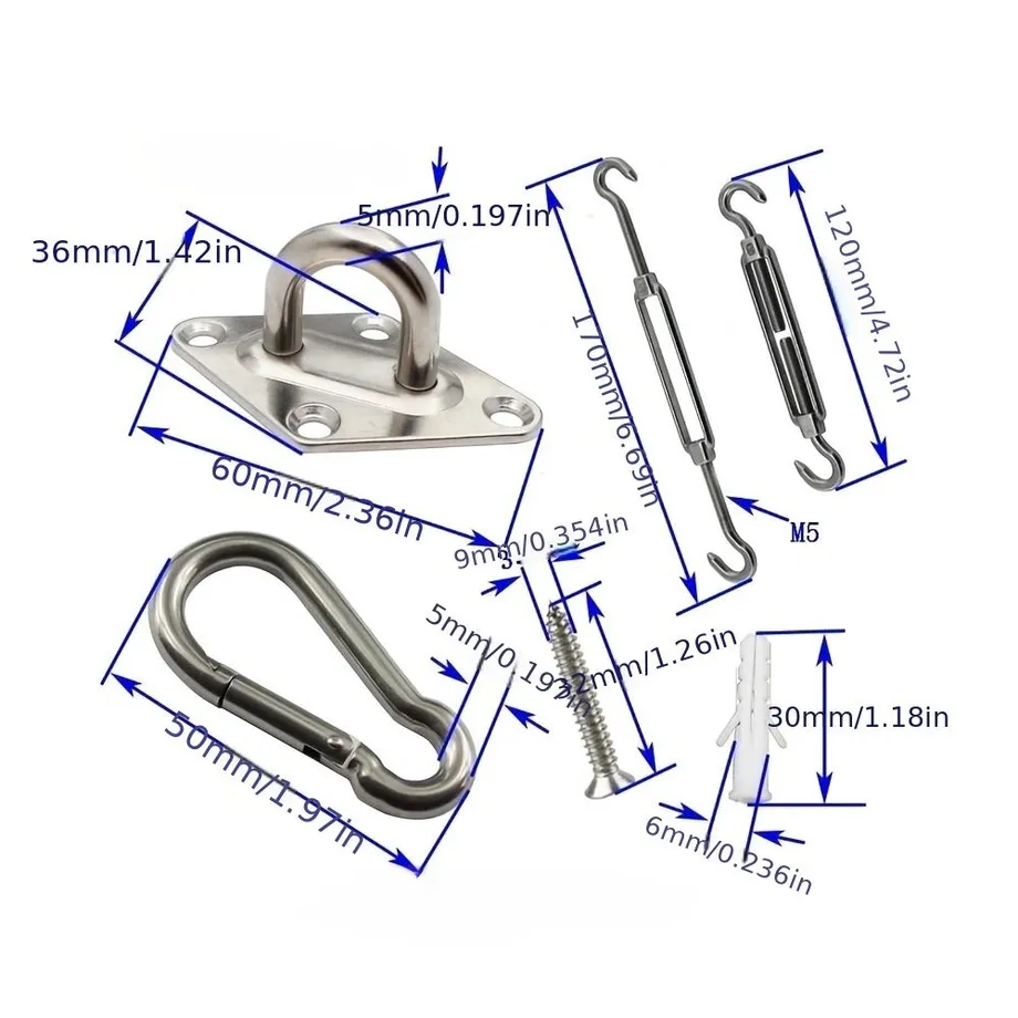 Montážní sada pro sluneční plachty, nerezová ocel 304, příslušenství pro trojúhelníkovou plachtu, 12,7 cm