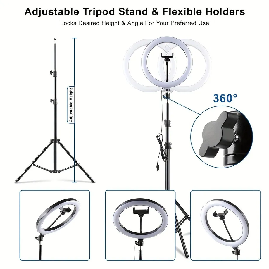Kruhový selfie LED kruh s nastavitelným stativem a stmívatelným USB napájením