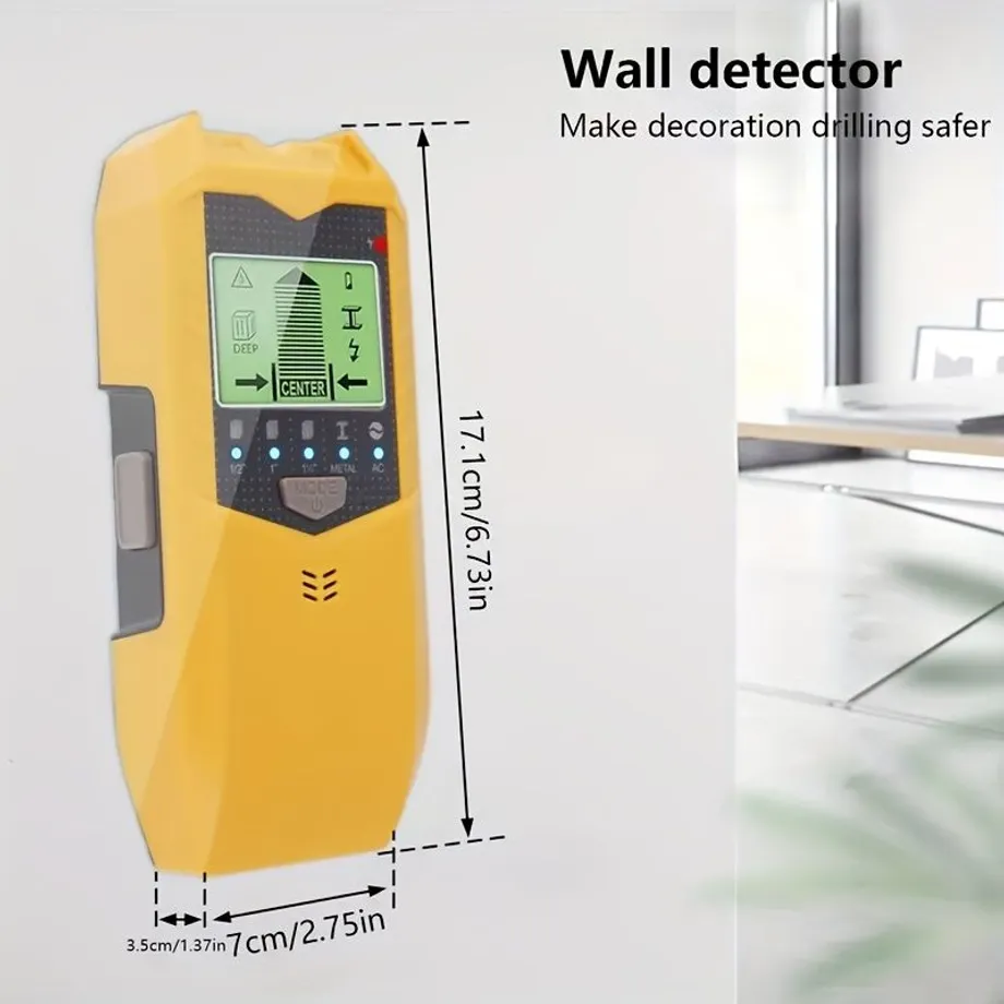 Detektor výztuží s inteligentním mikroprocesorem a HD LCD displejem, senzorový hledač pro střed a okraj dřevěných trámů, AC drátů, kovových sloupků, nosníků a trubek.