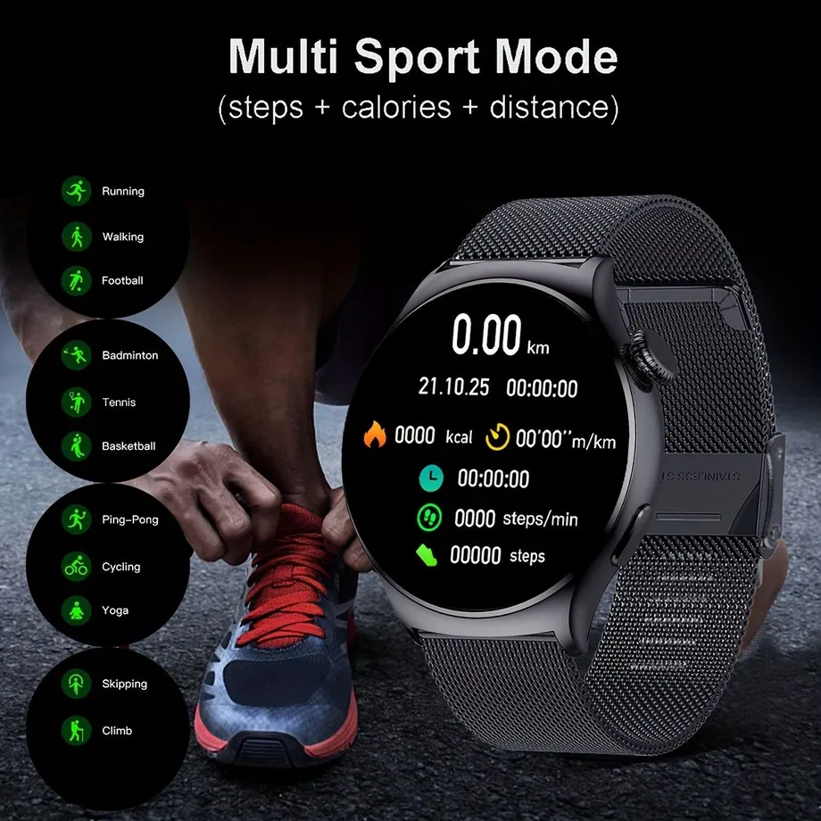 Chytré hodinky pro muže - podnikání i sport. Bezdrátové volání, fitness tracker a další funkce