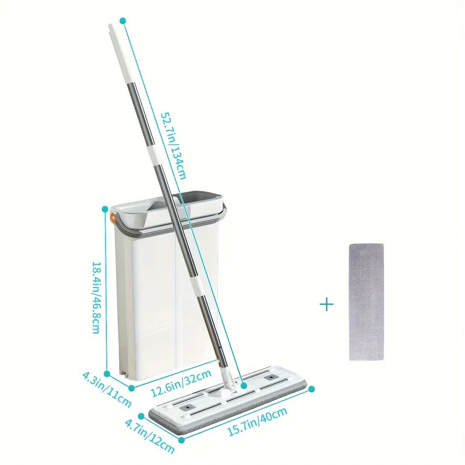 Sada s plochým mopem a kýblem, úzký mop s bezdotykovým mytím a kbelík se 2 náhradními mopů