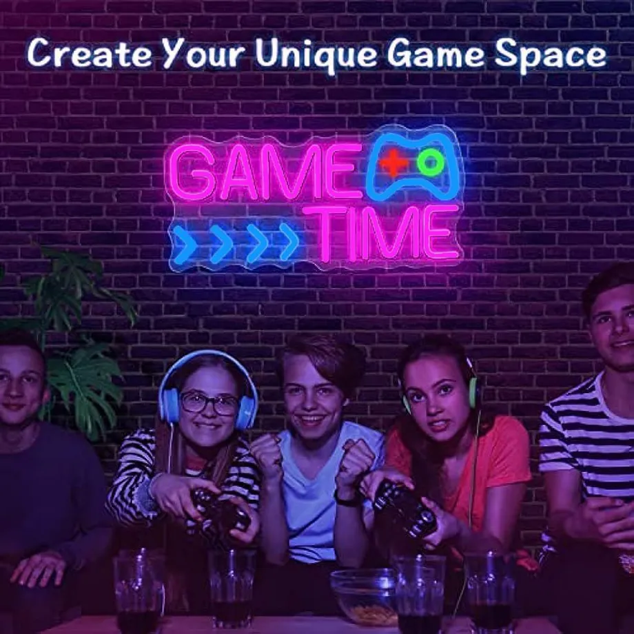 Neonový LED nápis "Game Time" na zeď - Pro herní zónu a párty