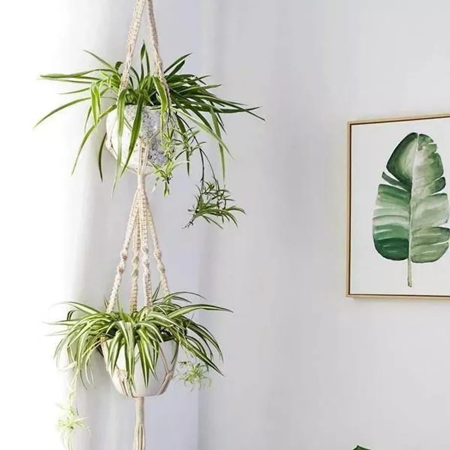 Sada 4dílných ručně vyráběných věšáků na rostliny Boho Macrame