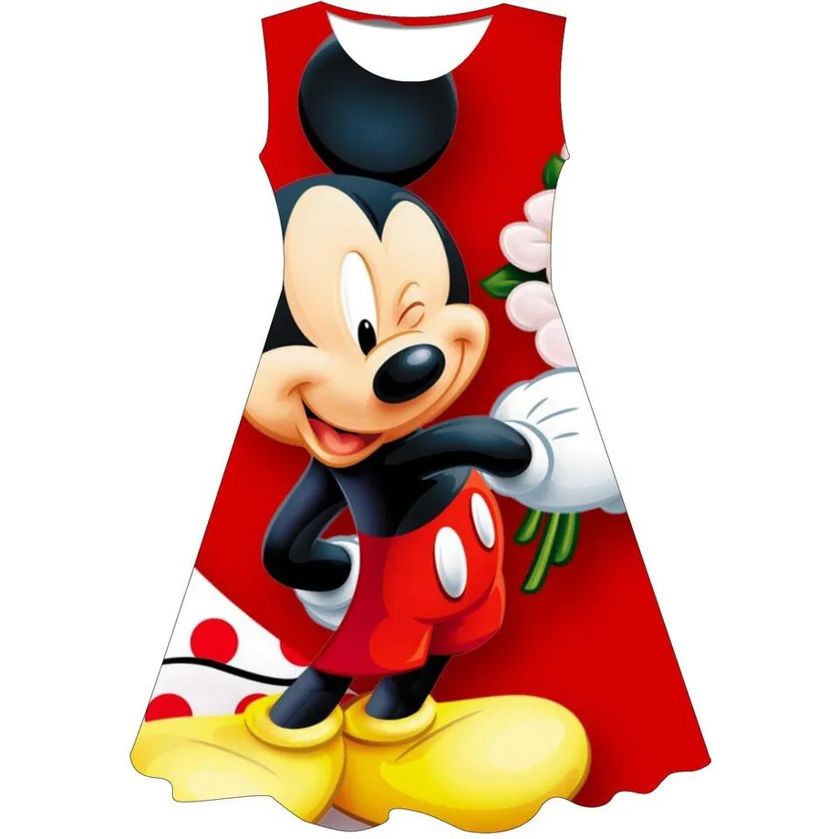 Dívčí letní šaty bez rukávů s motivem oblíbené Minnie Mouse