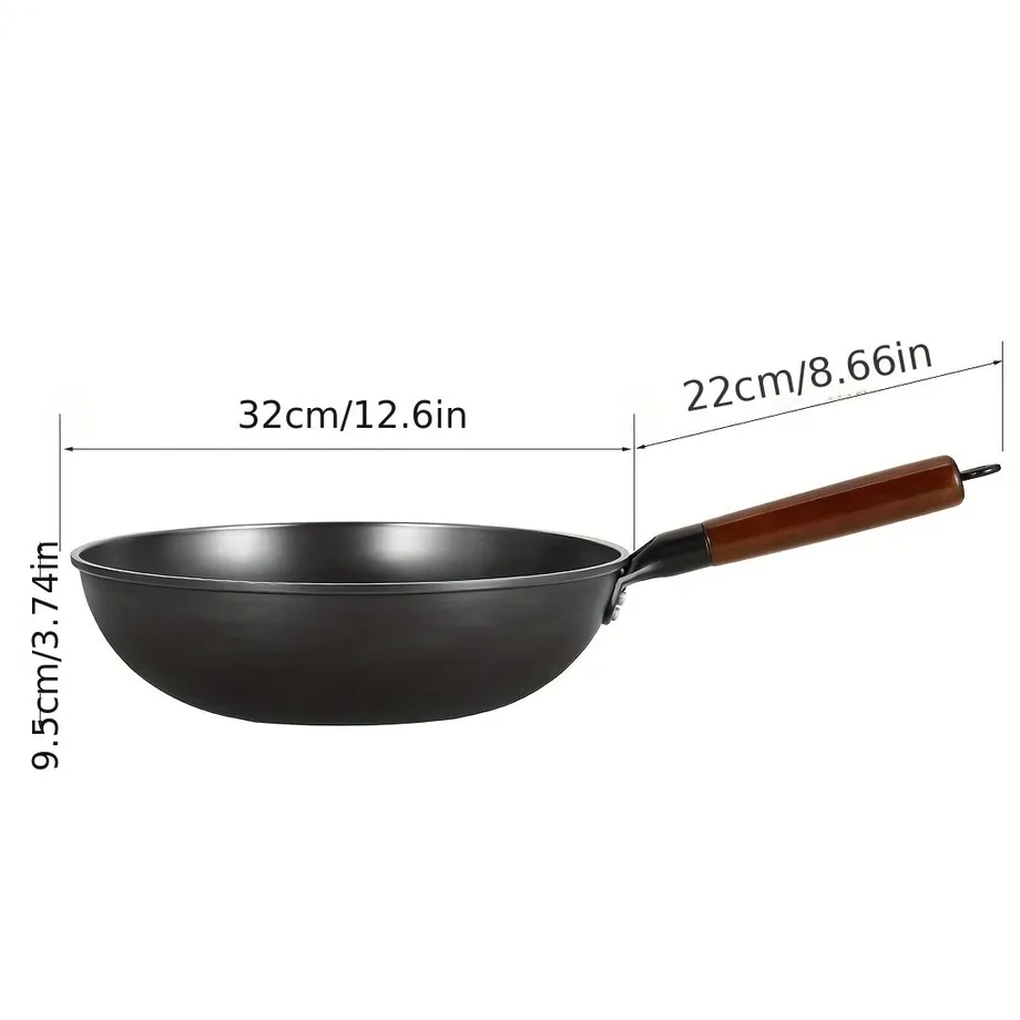 1ks Litinový wok 32 cm, tradiční čínská pánev, náčiní do kuchyně