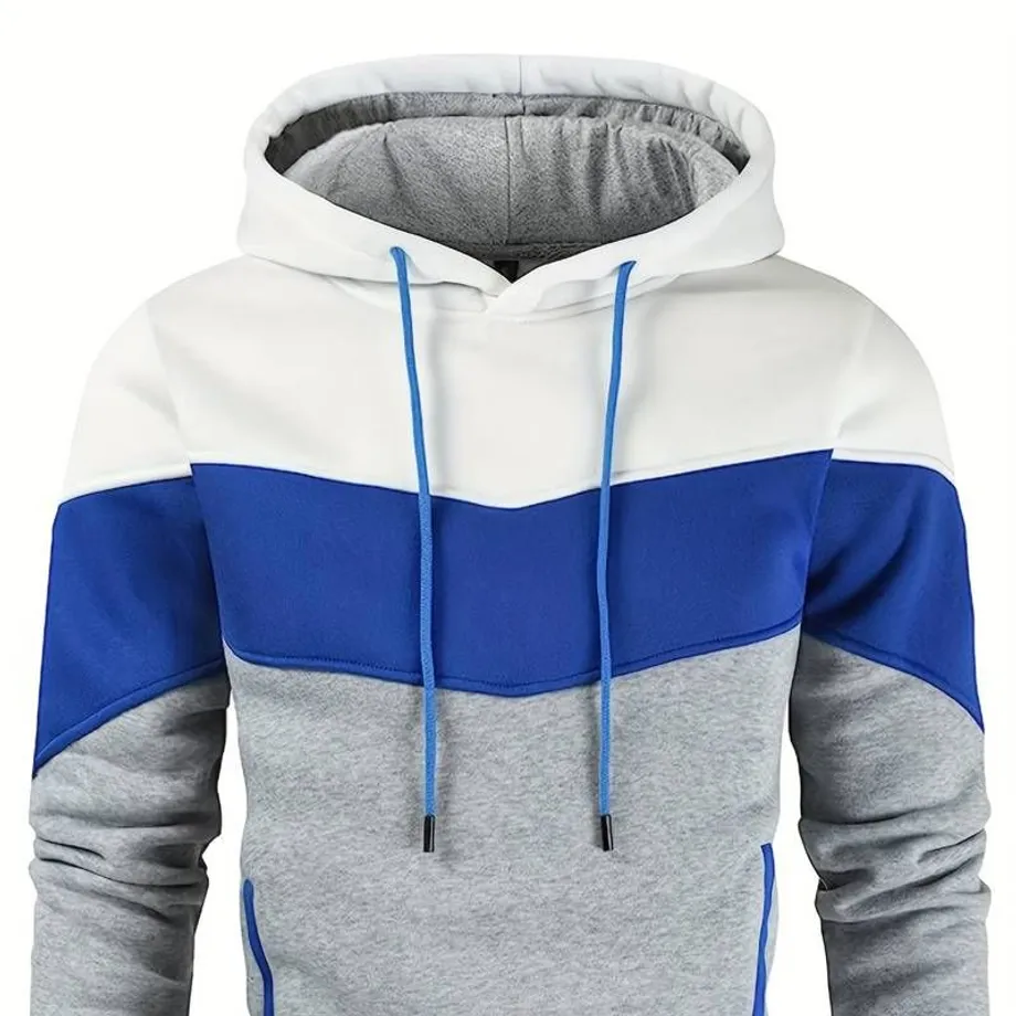 Barevný blokový pánský hoodie, stylová mikina s kapucí a grafickým motivem, streetwear, zimní, podzimní, dárek