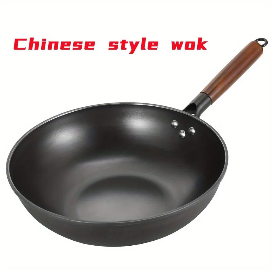 1ks Litinový wok 32 cm, tradiční čínská pánev, náčiní do kuchyně