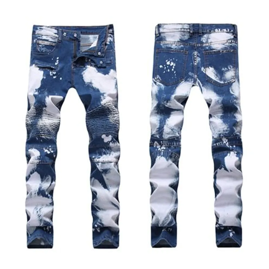 Pánské módní džíny Slim Fit Elastic Ripped Jeans