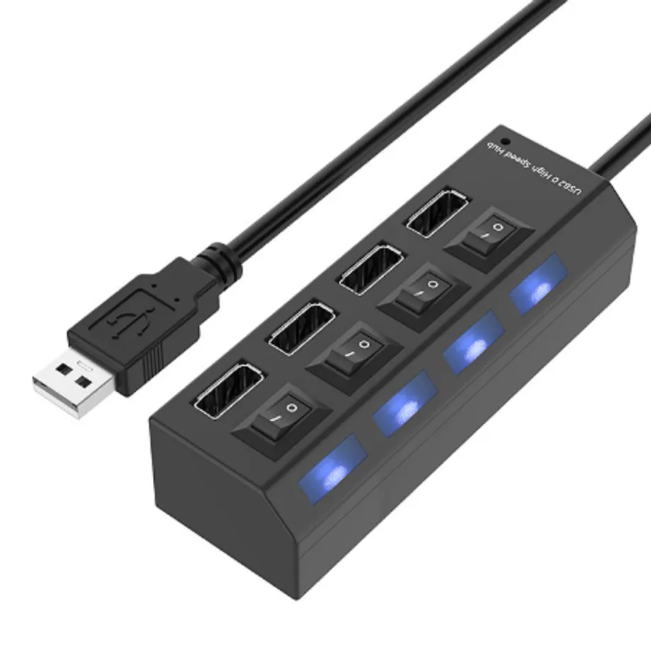 USB 4portový HUB s přepínačem - 2 barvy