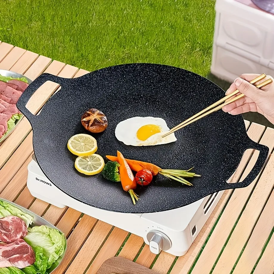 Přenosný gril na korejský způsob, kulatý BBQ pánev pro kempování a domácnost