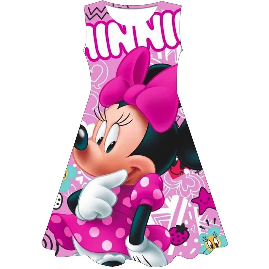 Dívčí letní šaty bez rukávů s motivem oblíbené Minnie Mouse