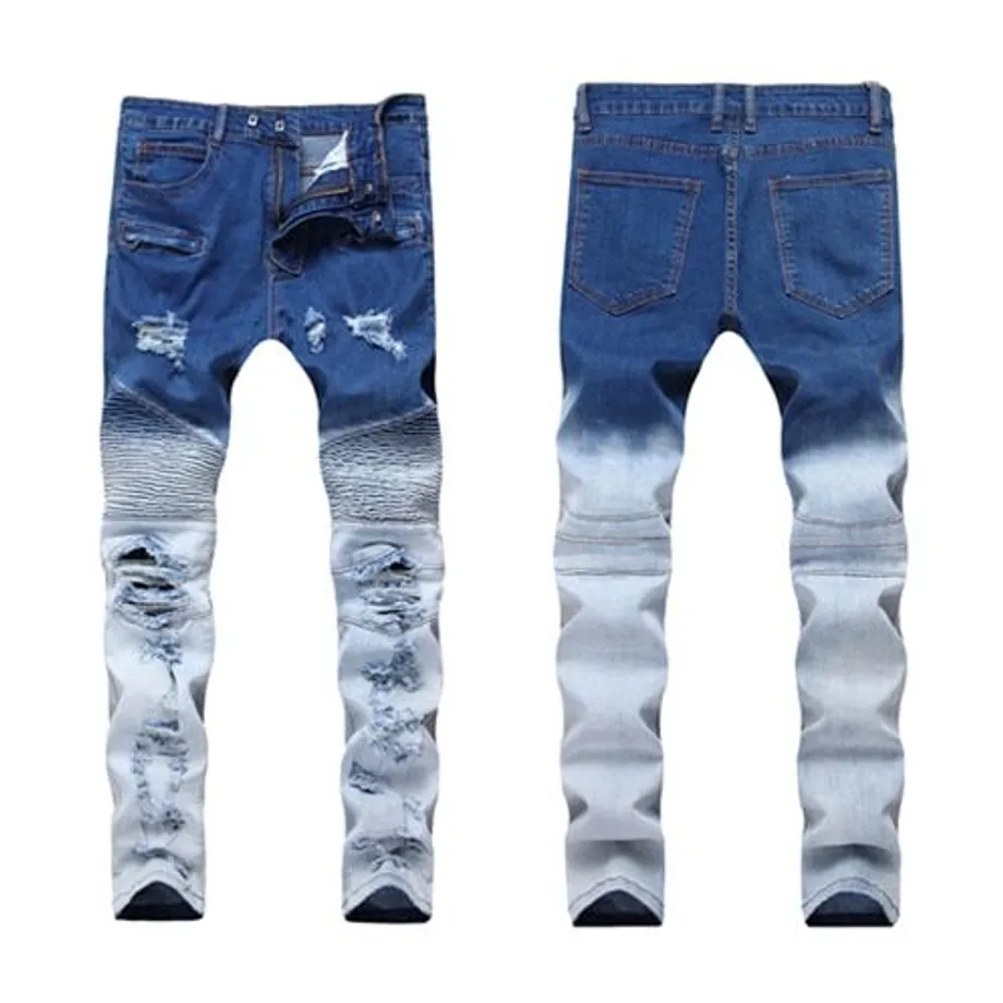 Pánské módní džíny Slim Fit Elastic Ripped Jeans