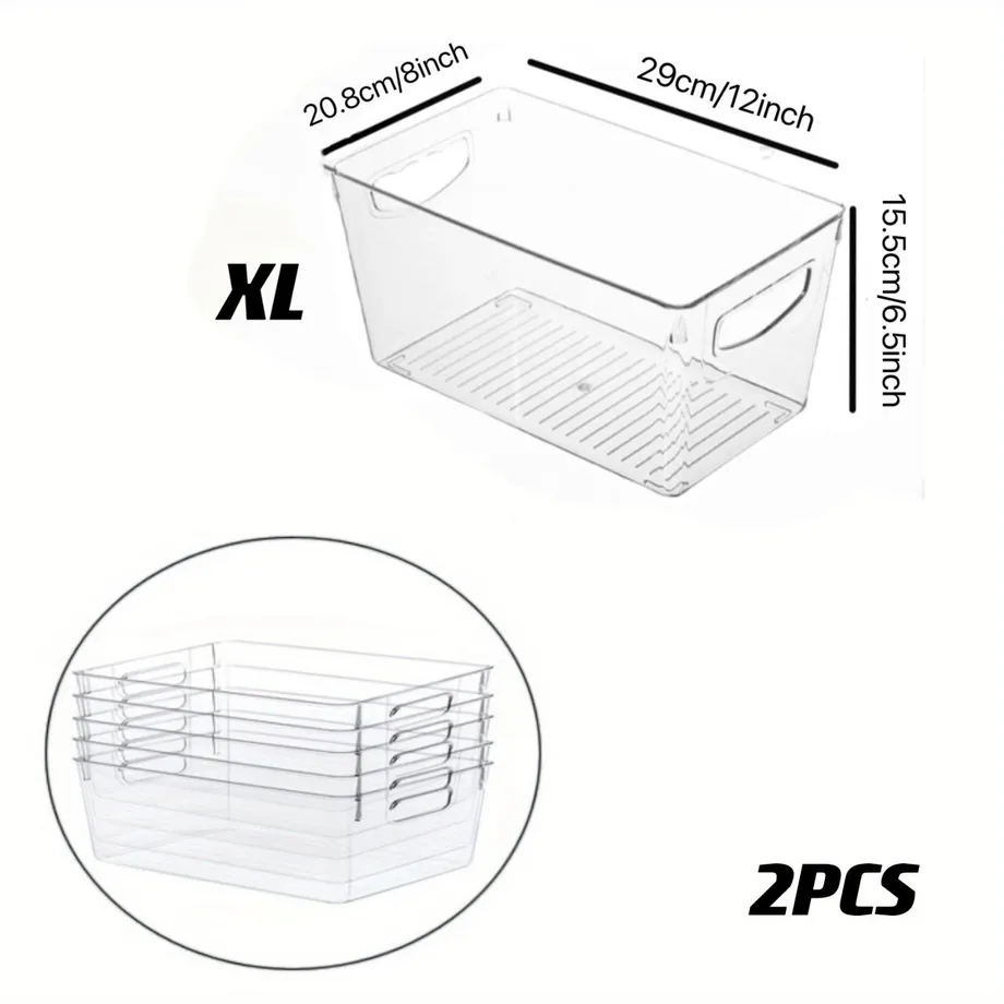 2/4/6ks Stohovatelné úložné boxy do lednice s průhlednými stěnami a madly