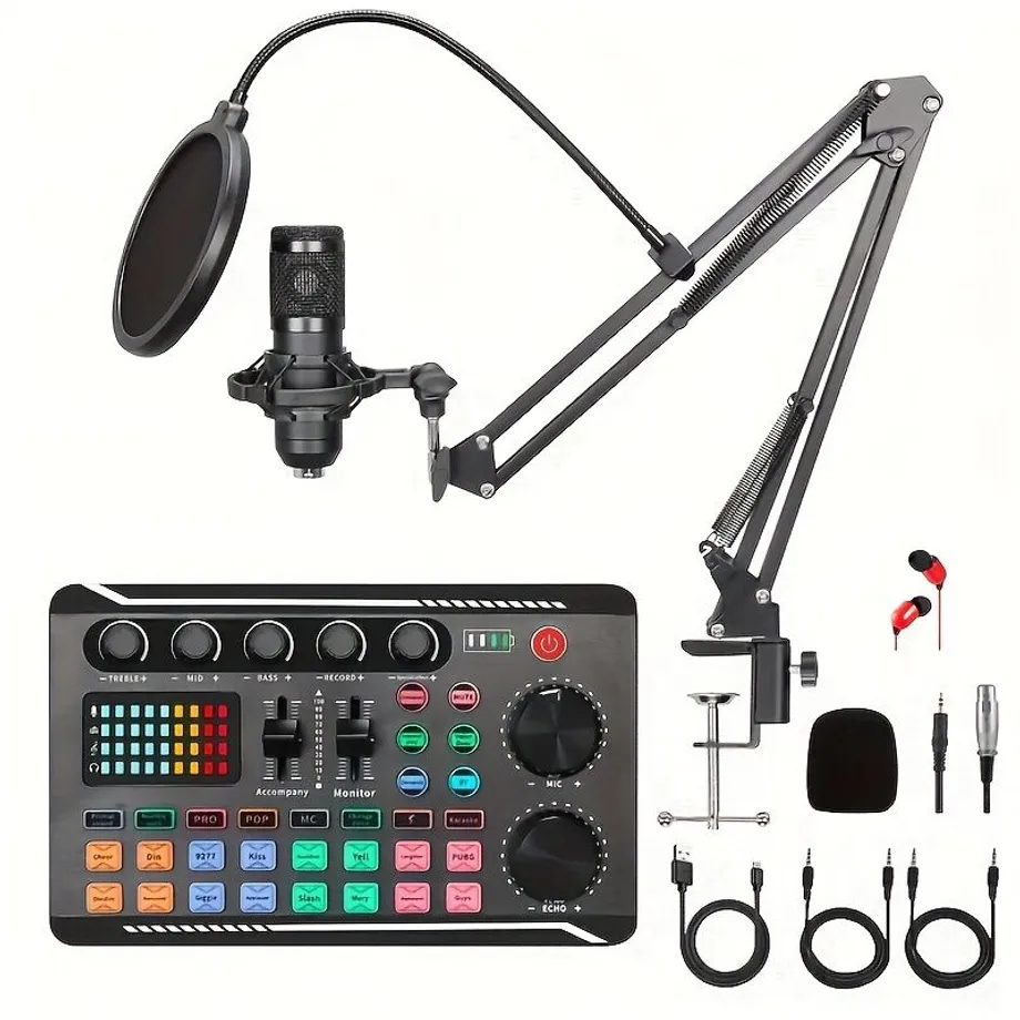 Podcast Equipment Bundle, BM-800 Podcast Mikrofon Bundle S F998 Zvukovou Kartou, Kondenzátorový Studiový Mikrofon Pro Notebooky, Počítače Vlog Living Broadcast Live Streaming