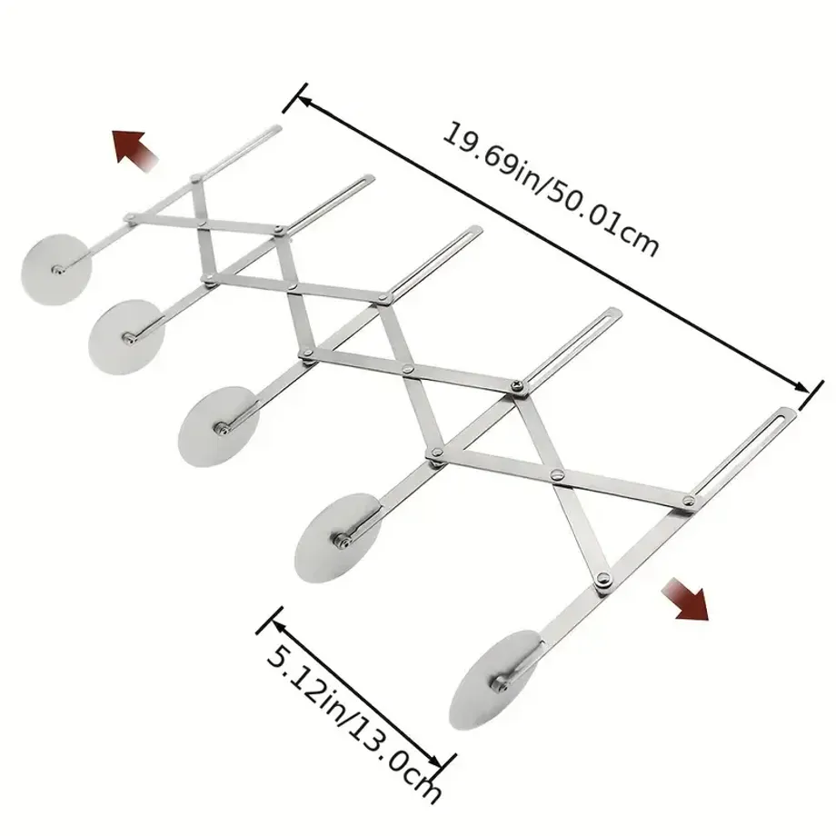 Profesionální pětikolový roztahovací pizza řezač z nerezové oceli, nastavitelný kolečkový řezák na těsto, dělič těsta na chléb, pizza nůž
