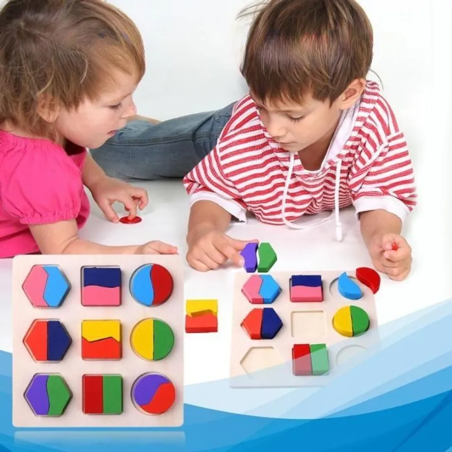 Dřevěné dětské Montessori puzzle - geometrické tvary