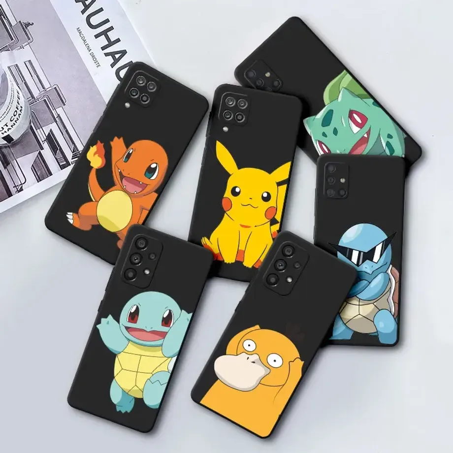 Trendy silikonový černý kryt s motivy oblíbených Pokémon pro telefony Samsung