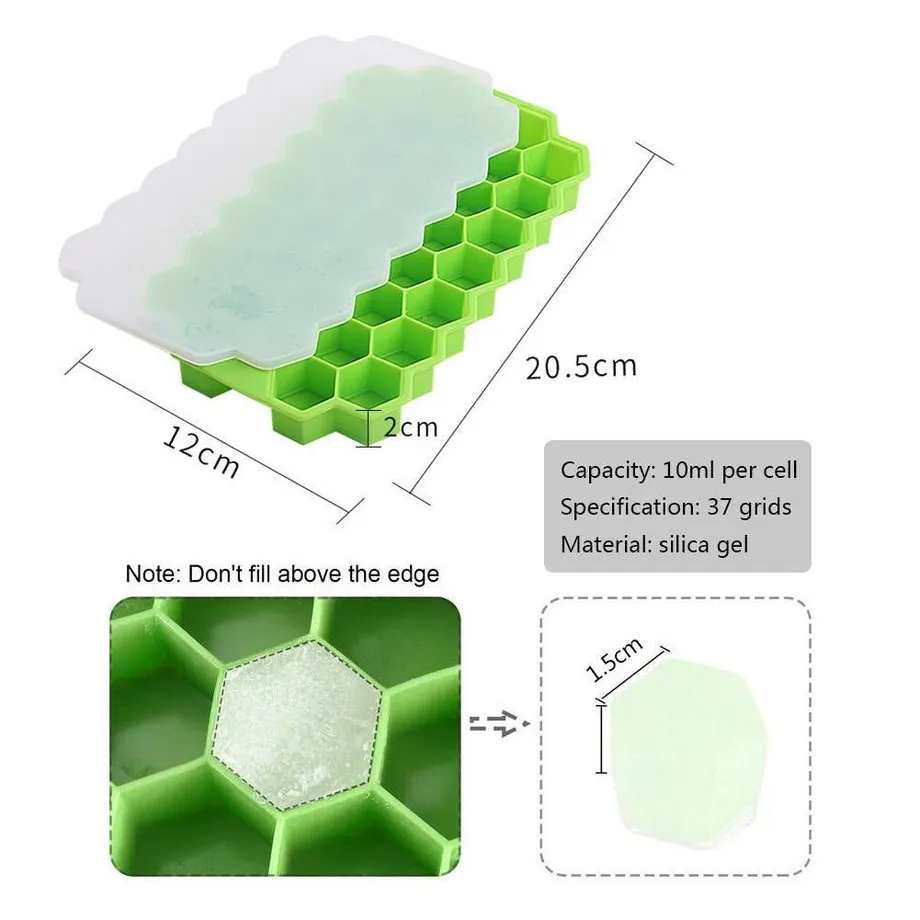 Silikonová forma na kostky ledu s víkem 37 slotů Domácí výrobník ledu
