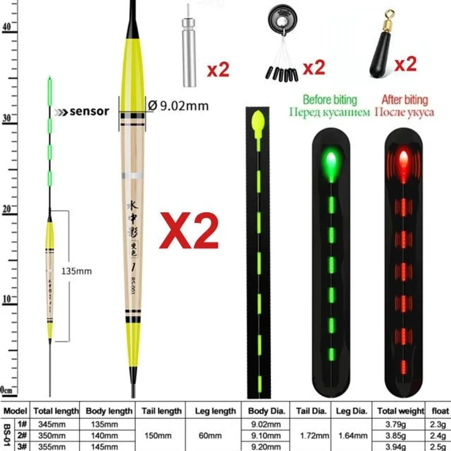 Letní rybaření Smart LED plovák 2ks Bite Alarm Fish Light Color Automatická noční elektronická měnící se bójka s baterií CR4252022