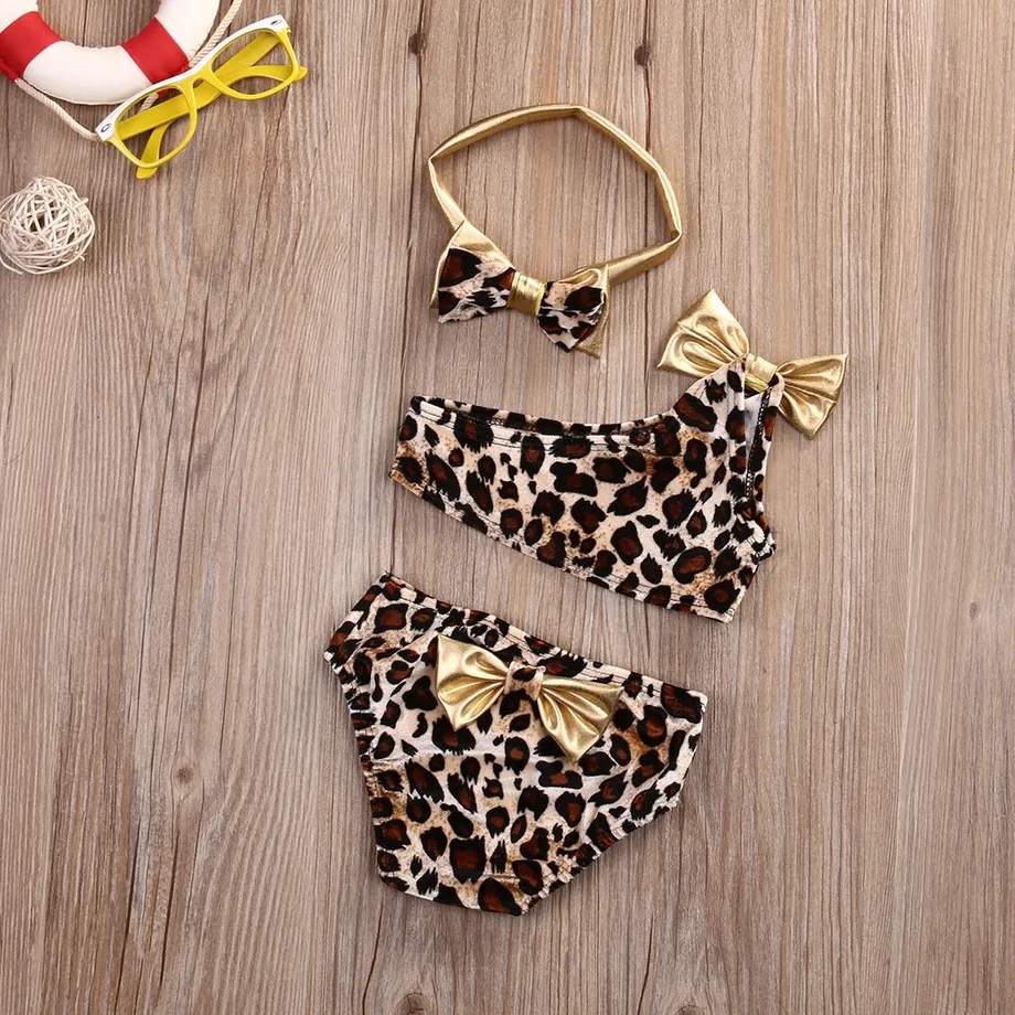 Dívčí trendy leopardí bikiny s čelenkou