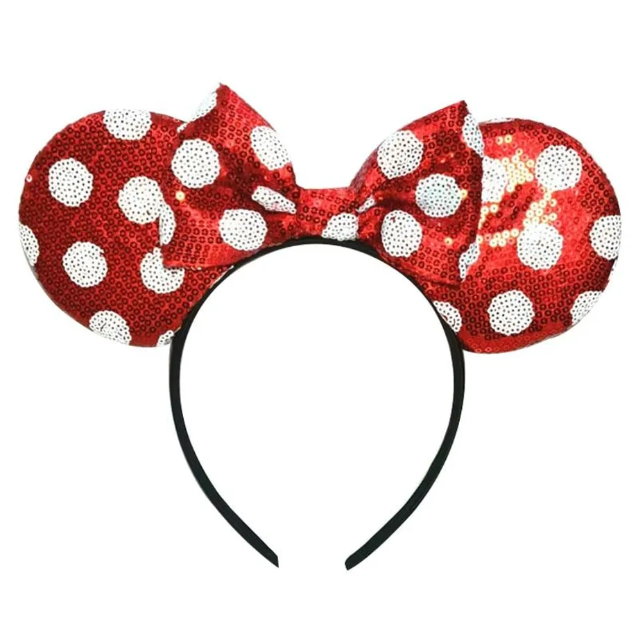 Dětská trendy flitrovaná čelenka s oušky v motivech Mickey a Minnie Mouse