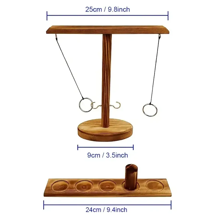 Ručně vyrobená házecí hra s dřevěným hákem a kroužky - napínavá party zábava pro dospělé, pro vnitřní i venkovní využití