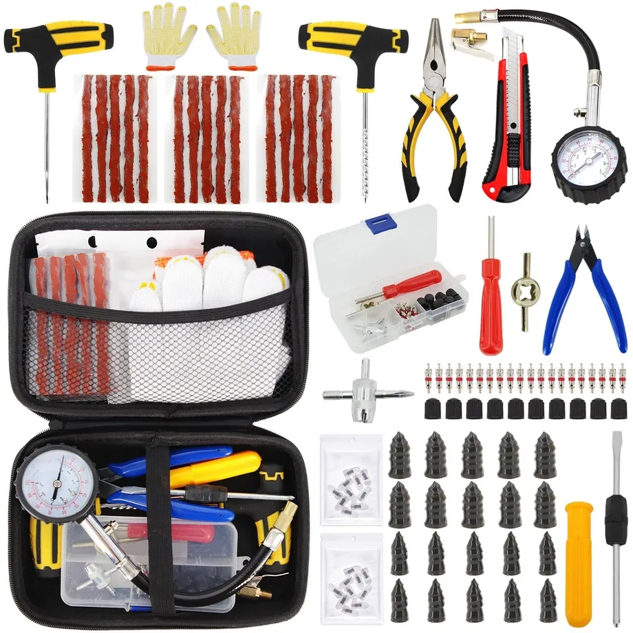 Sada nářadí na opravu pneumatik Auto Bike Puncture Plug Garage Needle Nose Pliers Vacuum Film Nail Screws W/ Storage Case