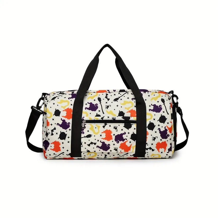 Halloween Ghost Skull Print Cestovní Taška Duffle Bag, Carry On Velká Kapacita Crossbody Bag, Přenosná Sportovní Taška S Kufrovou Rukávem A Oddělením Na Boty