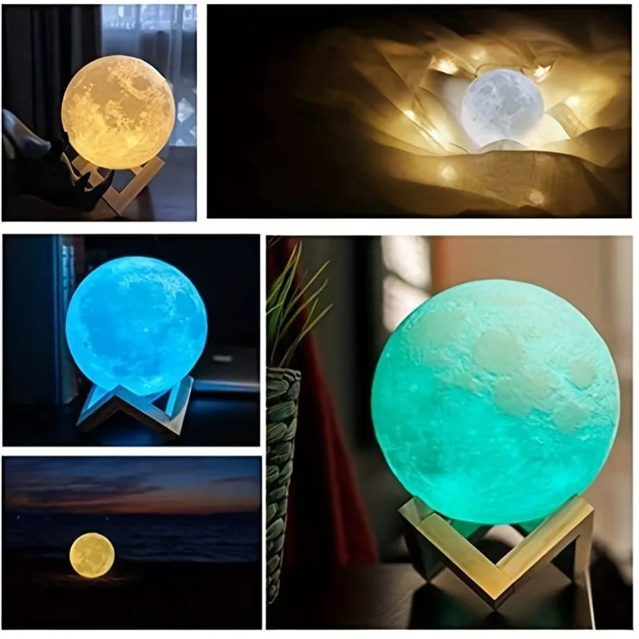 Moon Lampa Do Ložnice Moon Night Light Pro Dospělé - Dárky Pro Ženy Muži Dárky K Valentýnu Vánoční Dárky Dálkové Dotykové Ovládání Dřevěný Stojan 16 Barev 4,7 Palce