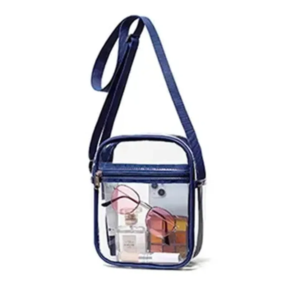 Dámská průhledná PVC kabelka - průsvitná cestovní nákupní crossbody taška přes rameno s voděodolným zipem