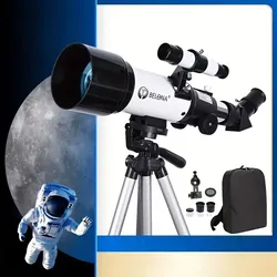 Dalekohled pro dospělé - Astronomický teleskop 70mm, 400mm, AZ montáž, pro začátečníky, pozorování hvězd, refraktor, cestovní teleskop, adaptér na smartphone, bezdrátové dálkové ovládání