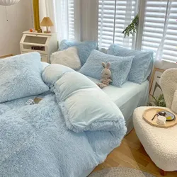 4ks Faux Fur Plush Duvet Cover Set (1*Plochý List + 1*Přikrývka + 2*Povlak Na Polštář, Bez Jádra)