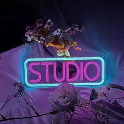 Neonová cedule Studio: LED písmena hudby, osvětlený bar, hudební studio, dekorace na zeď ložnice, párty, klub, garáž, domovní párty