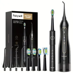 Fairywill Water Flosser And Toothbrush Combo, 5 Režimů A 4 Zubní Kartáčky & 3 Režimy A 4 Trysky Orální Irigátor Pro Rovnátka Péče O Můstky