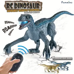 RC chodící a řvoucí dinosaurus, elektronická hračka s dálkovým ovládáním, Jurský Raptor s LED světlem a 6 zvuky - Hračka pro děti