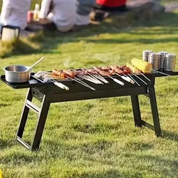 Prenosný gril na dřevěné uhlí, 1 ks - Skládací gril na venkovní BBQ, kempování a cestování