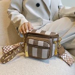 Elegantní retro crossbody taška na fotoaparát s kostkovaným popruhem